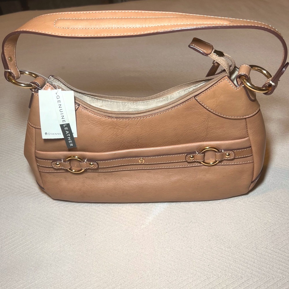 Etienne Aigner Trinidad Camel Leather Shoulder Bag Gold Hardware NWT